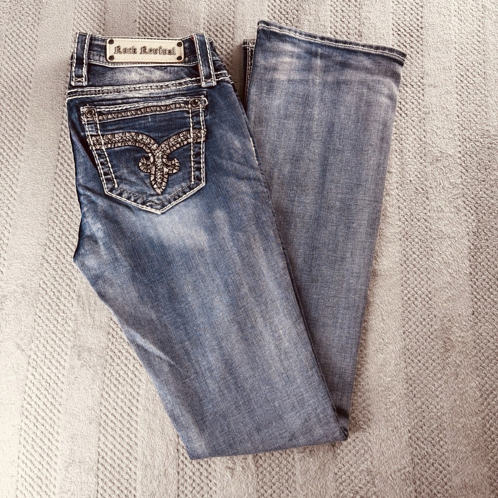 Rock Revival -  28x33 - Embellished "Nancy" Bootcut Flare Jeans - Medium Wash